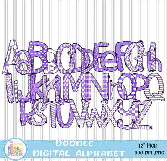Alphabet Png, Purple Doodle Letters Png - JenCraft Designs