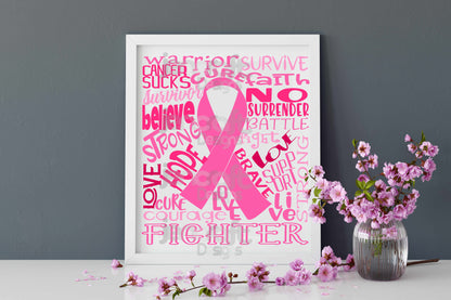 Breast Cancer Fighter Awareness Typography SVG, EPS, DXF and PNG - JenCraft Designs