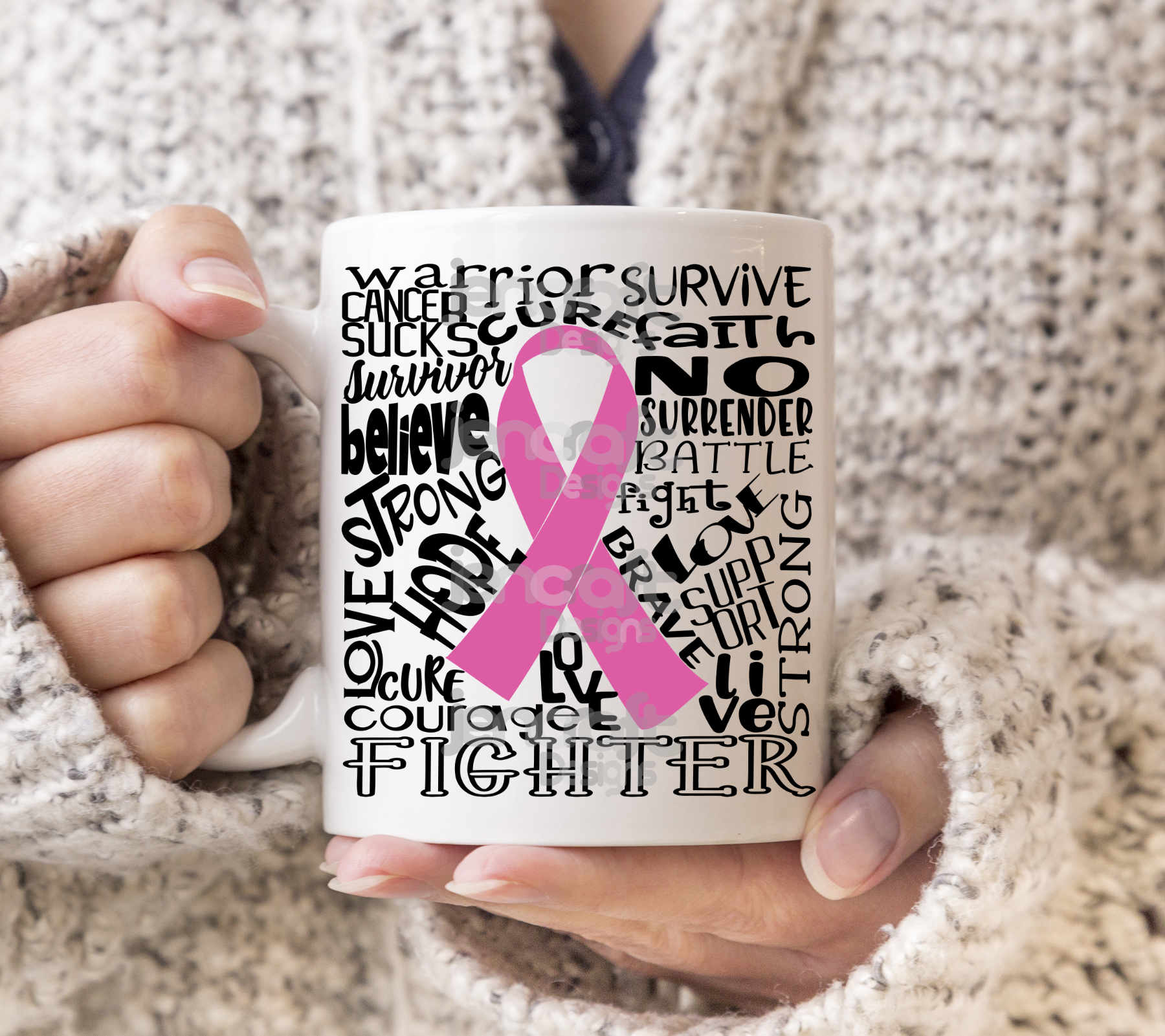 Breast Cancer Fighter Awareness Typography SVG, EPS, DXF and PNG - JenCraft Designs