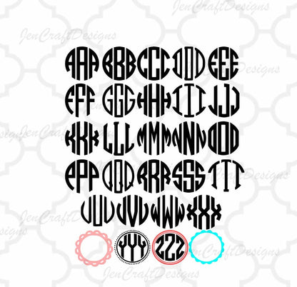 Round Monogram AlphaBet SVG, EPS, DXF and PNG - JenCraft Designs