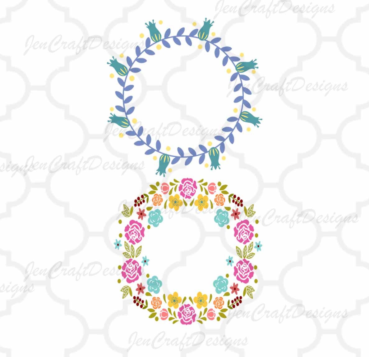 Floral Wreath Monogram Frame Svg Eps Dxf Png Cut File Bundle - JenCraft Designs