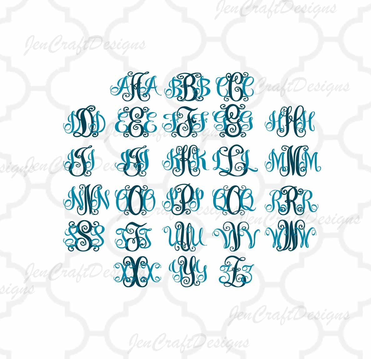 Curly Locking Monogram AlphaBet SVG, EPS, DXF and PNG - JenCraft Designs