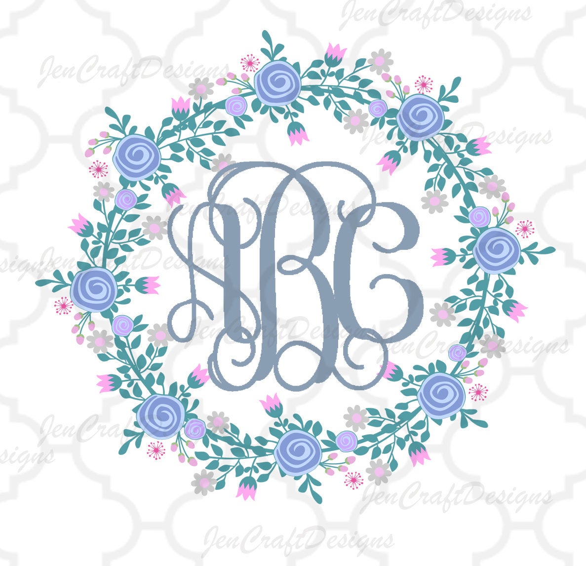 Rose Wreath Monogram Frame SVG, EPS, DXF and PNG - JenCraft Designs