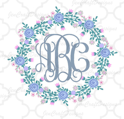 Rose Wreath Monogram Frame SVG, EPS, DXF and PNG - JenCraft Designs