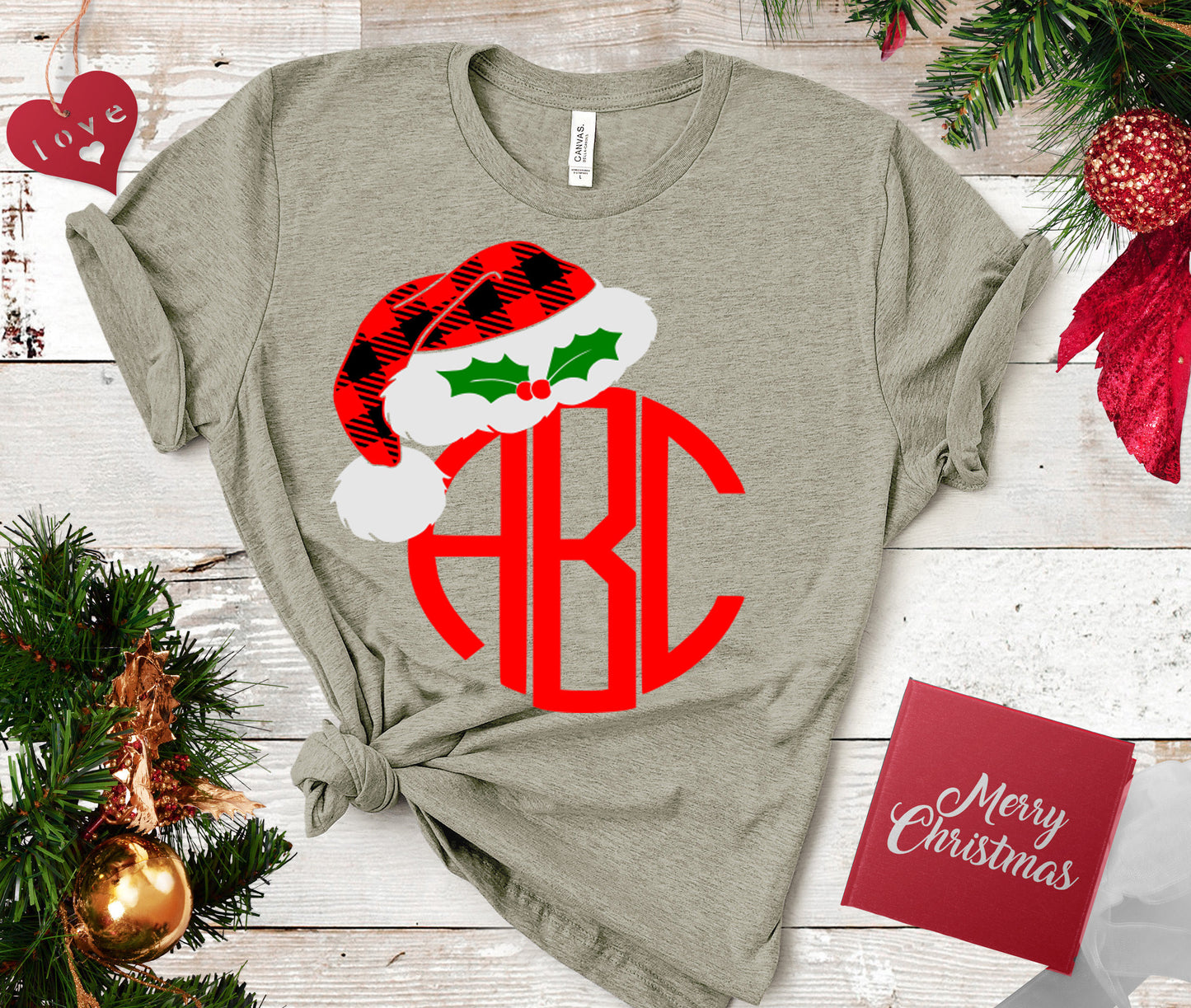 Plaid Christmas Hat Monogram Frame SVG, EPS, DXF and PNG