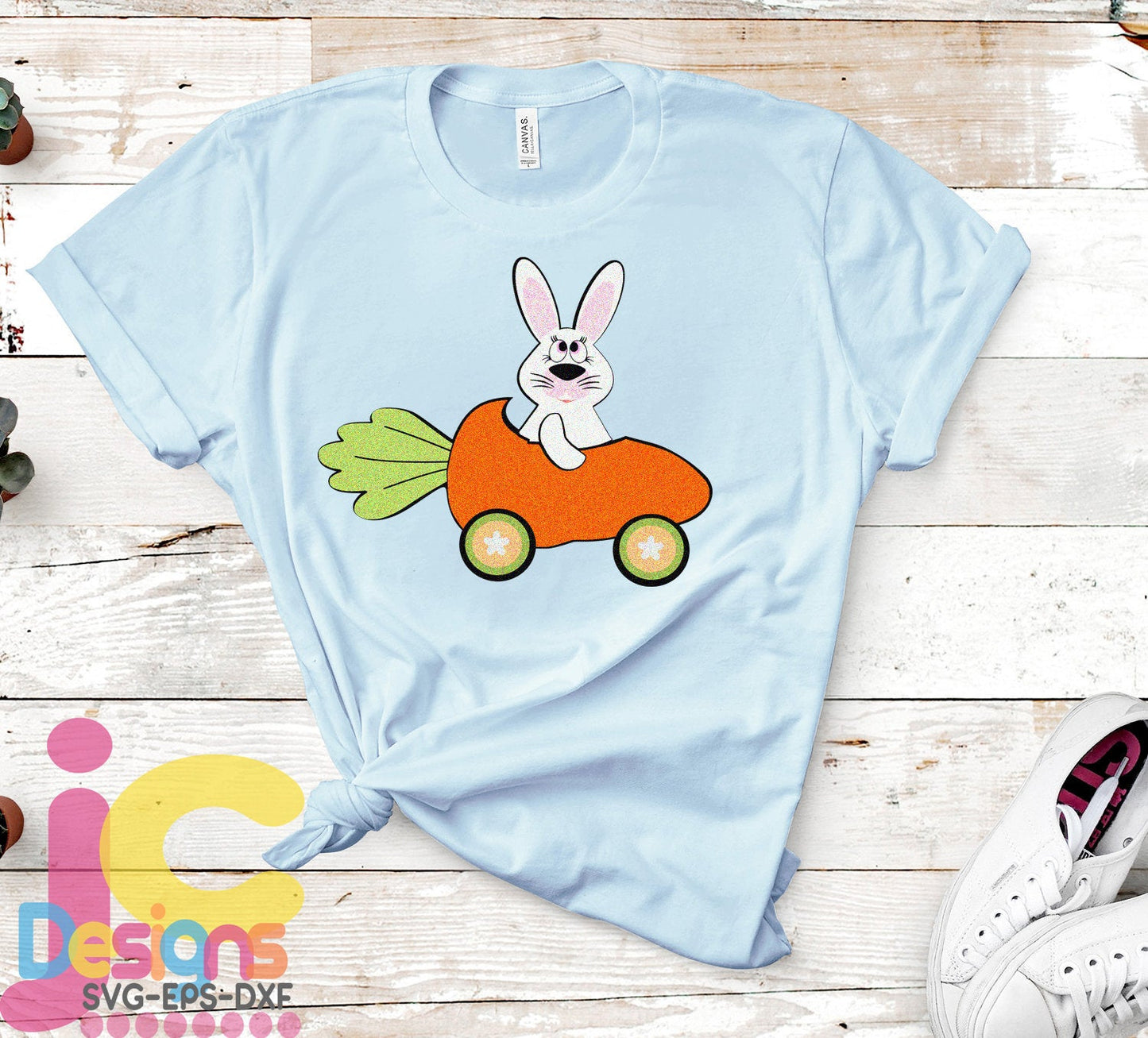 Bunny in Carrot Car, Easter SVG EPS DXF PNG
