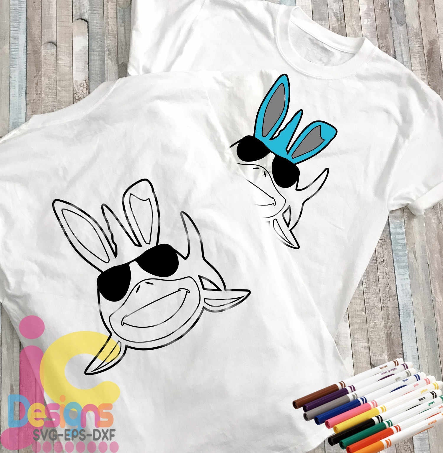 Bunny Shark, Kids Coloring Design SVG EPS DXF PNG Bundle