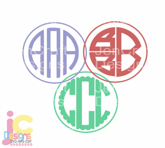 Round Monogram Letters, Alphabet SVG EPS DXF PNG Bundle