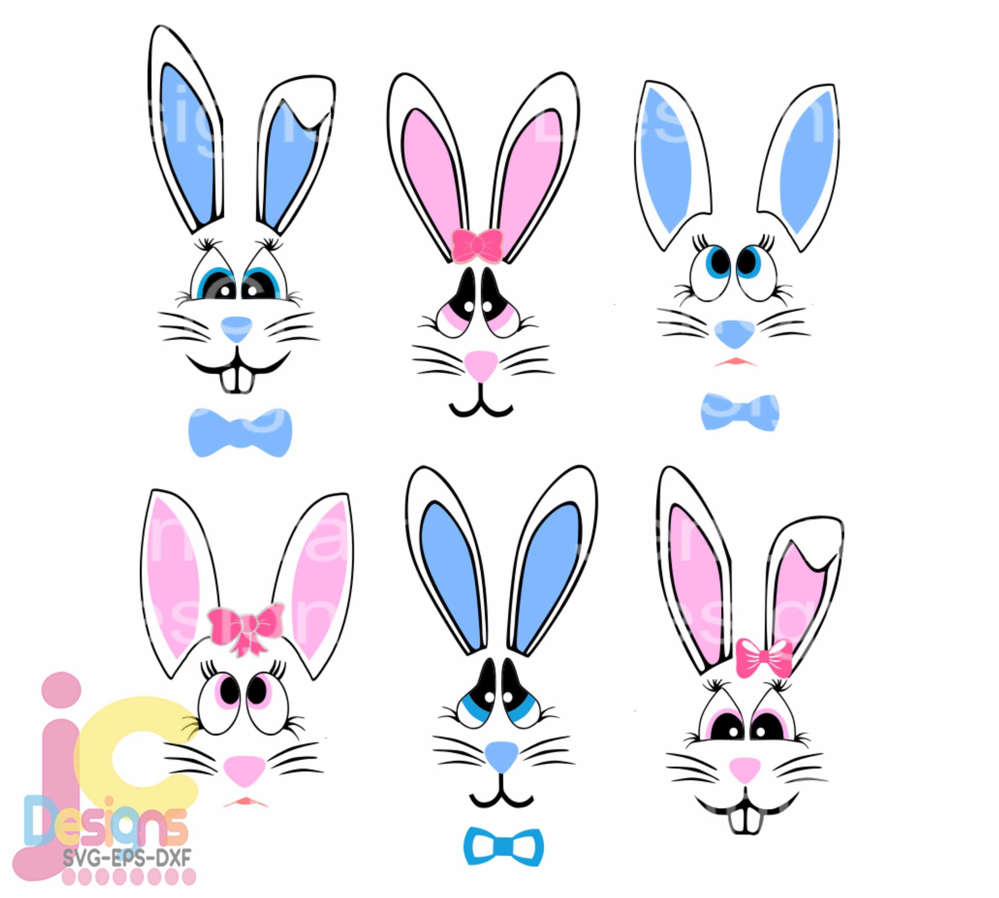 Cute Bunny Face, Easter SVG EPS DXF PNG Bundle