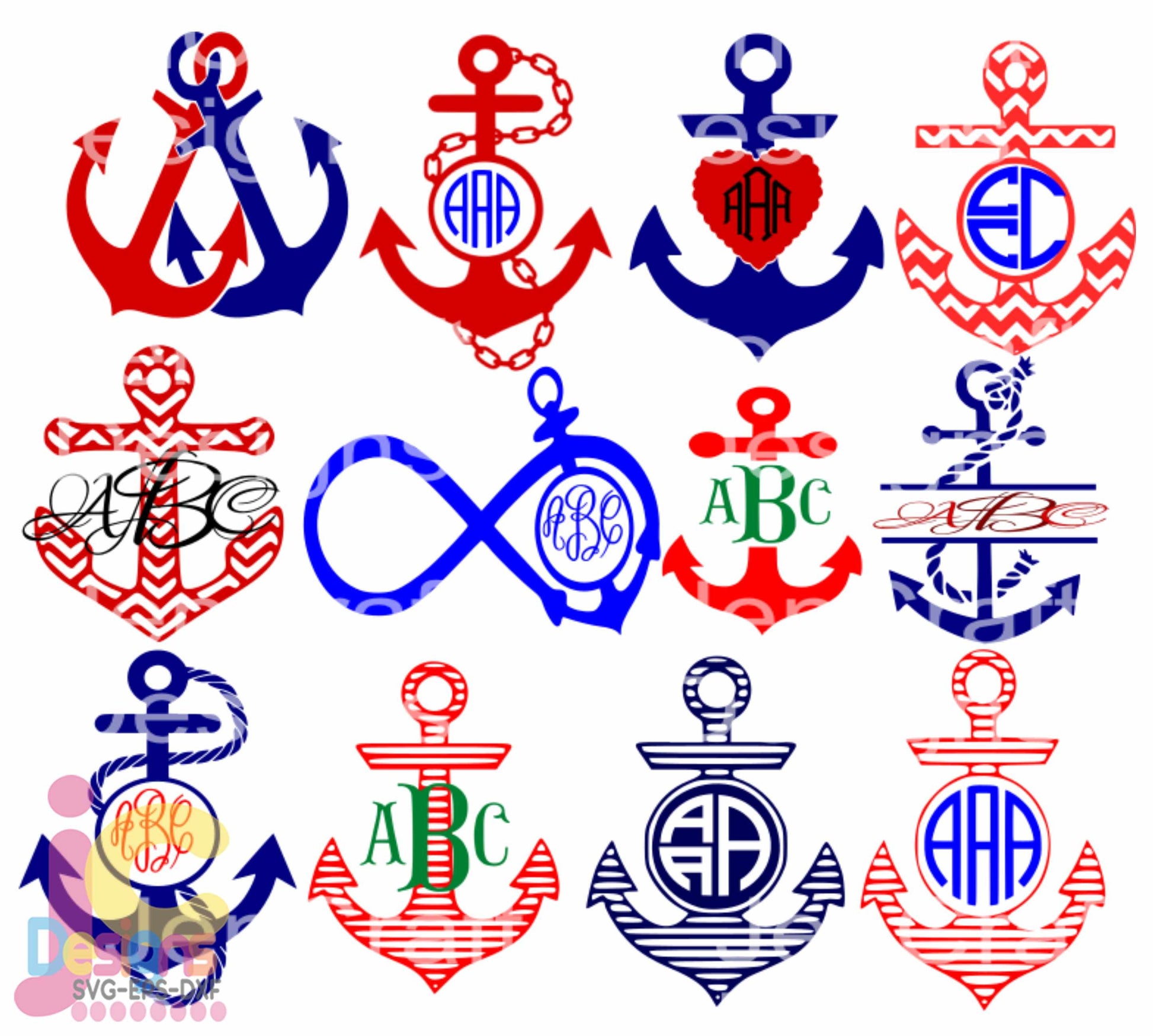 Nautical Anchor Svg, Ocean Monogram Frame SVG EPS DXF PNG Bundle