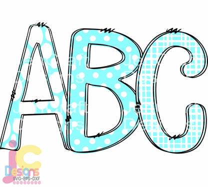 Teal Doodle Letters AlphaBet Sublmiation Design
