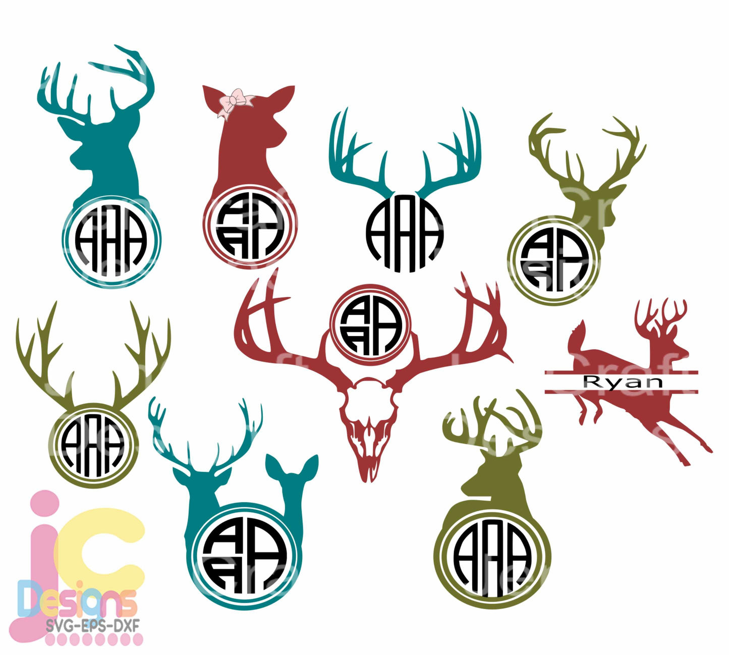 Deer Monogram Frame Svg, Hunting SVG EPS DXF PNG Bundle
