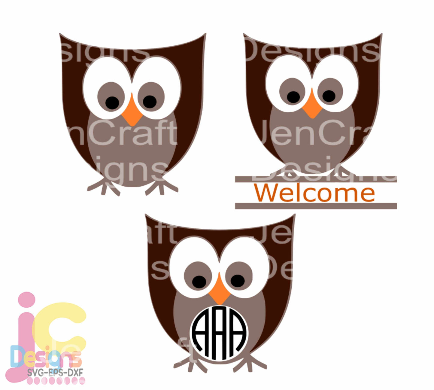 Owl Monogram Frame SVG DXF PNG EPS