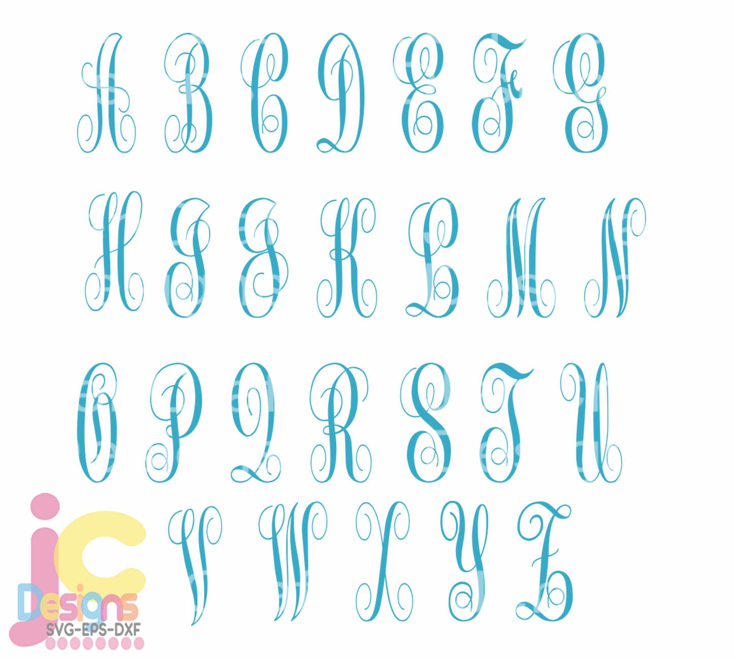 Curly monogram, Round Font SVG, DXF Eps, jpg Alphabet Cuttable svg, interlocking font. Silhouette, Cricut design space Instant Download - JenCraft Designs