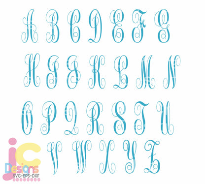 Curly monogram, Round Font SVG, DXF Eps, jpg Alphabet Cuttable svg, interlocking font. Silhouette, Cricut design space Instant Download - JenCraft Designs