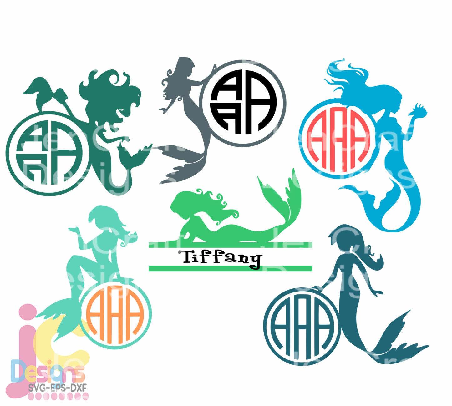 Mermaid Monogram Frame SVG DXF PNG EPS Bundle