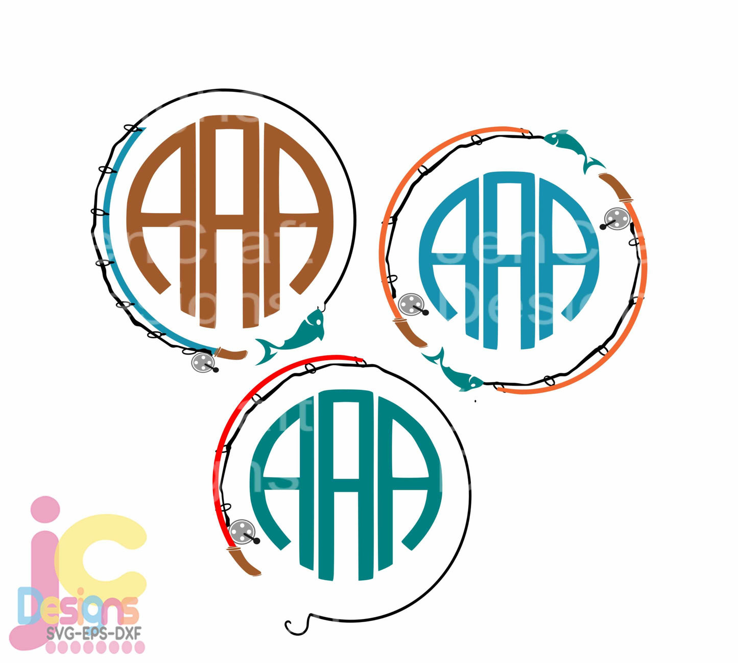 Fishing Pole Monogram Frame Svg, Fathers Day SVG DXF PNG EPS