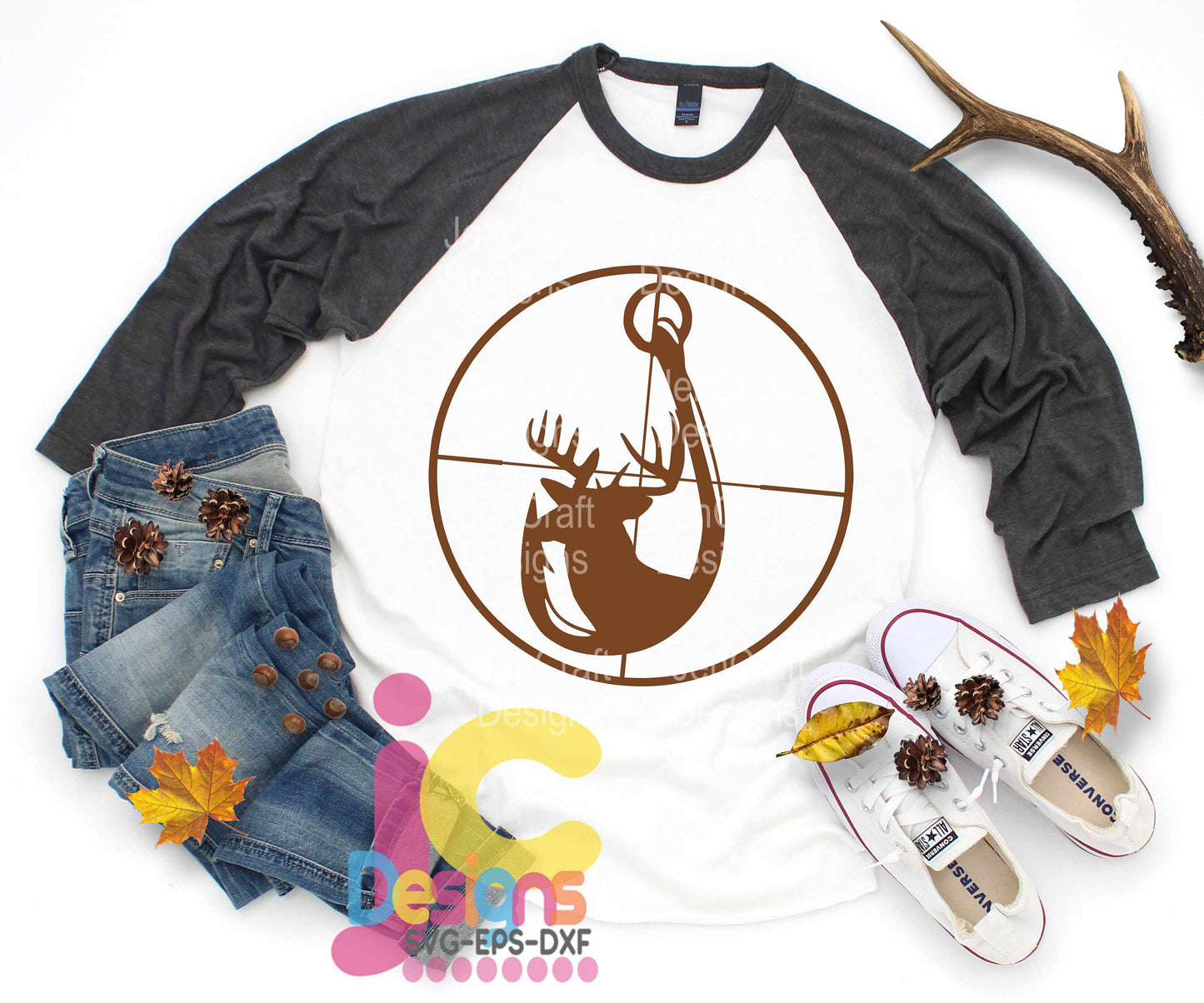 Deer and Hook in Gun Sights SVG, EPS, DXF and PNG - JenCraft Designs