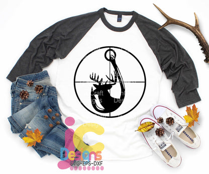 Deer and Hook in Gun Sights, Hunting SVG EPS DXF PNG