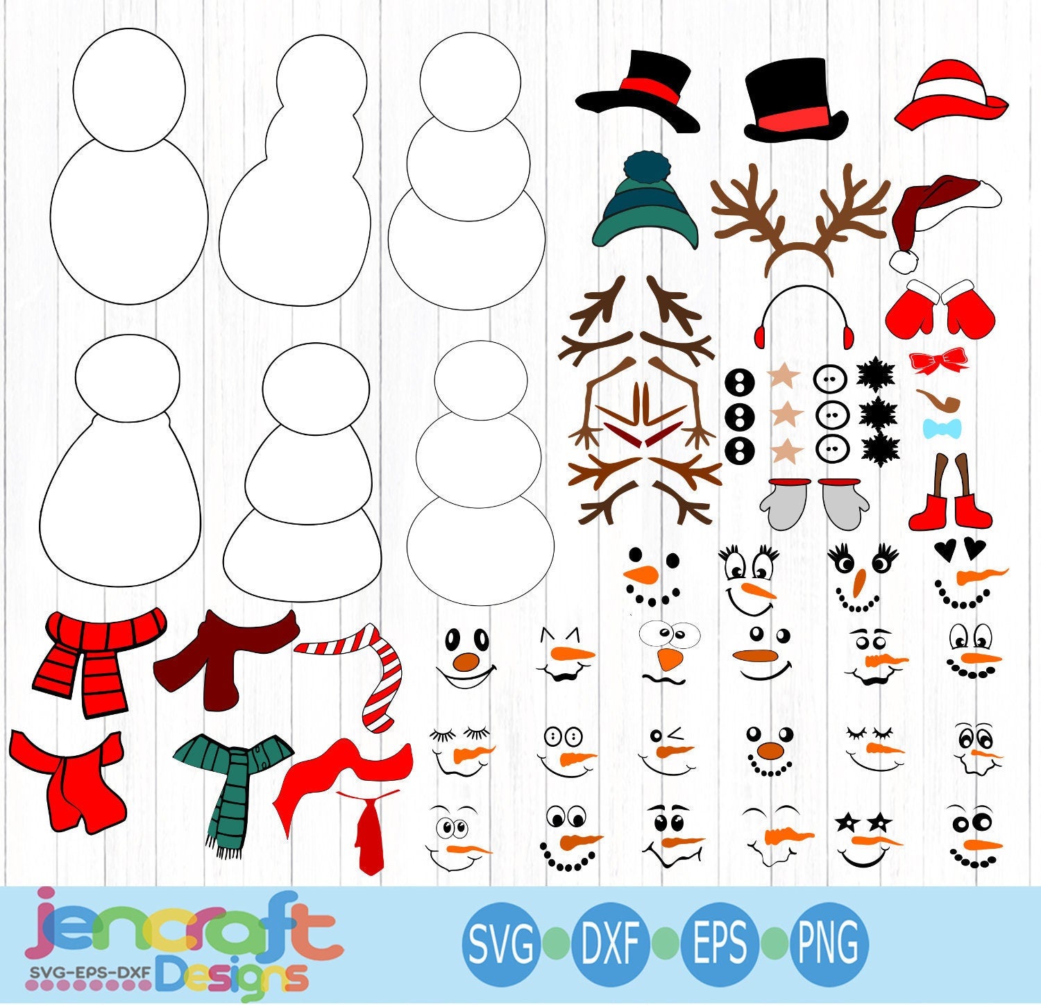 Snowman svg, Cute Build Snowman kit Bundle SVG lady & man face boy Girl Christmas Snow Man Digital cut file Dxf Eps Psd Png Instant Download - JenCraft Designs