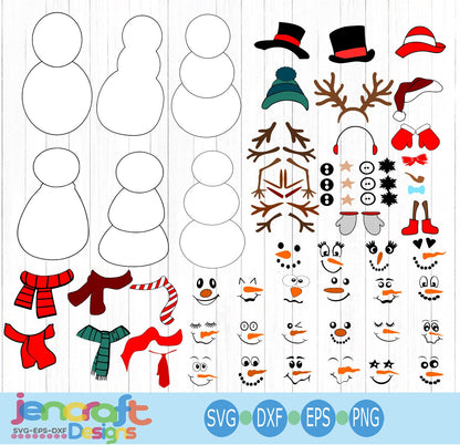 Snowman svg, Cute Build Snowman kit Bundle SVG lady & man face boy Girl Christmas Snow Man Digital cut file Dxf Eps Psd Png Instant Download - JenCraft Designs