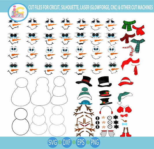 Snowman Kit, Cute Build a Snowman SVG DXF PNG EPS Bundle 