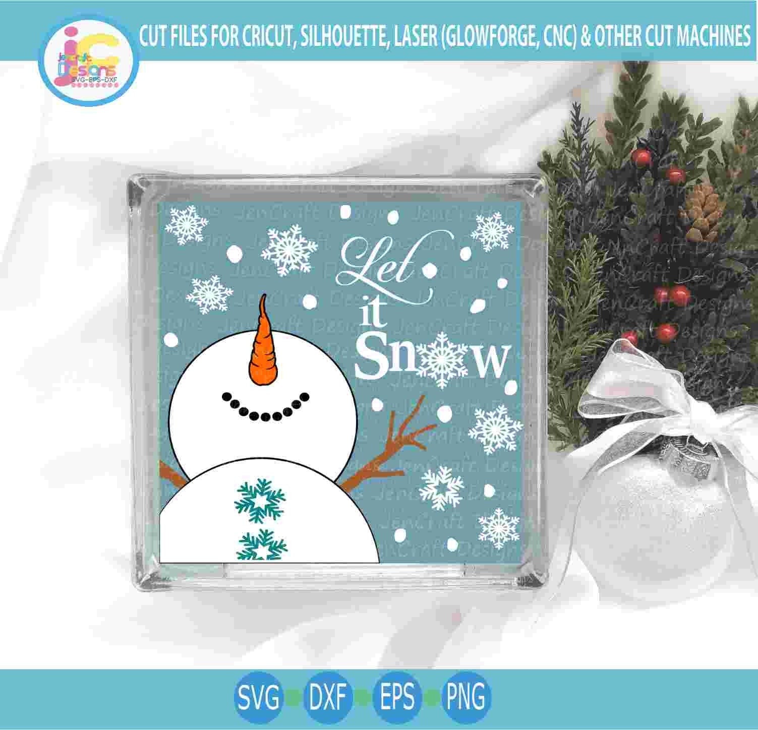 Snowman svg, Let it Snow Square Sign SVG DXF PNG EPS 
