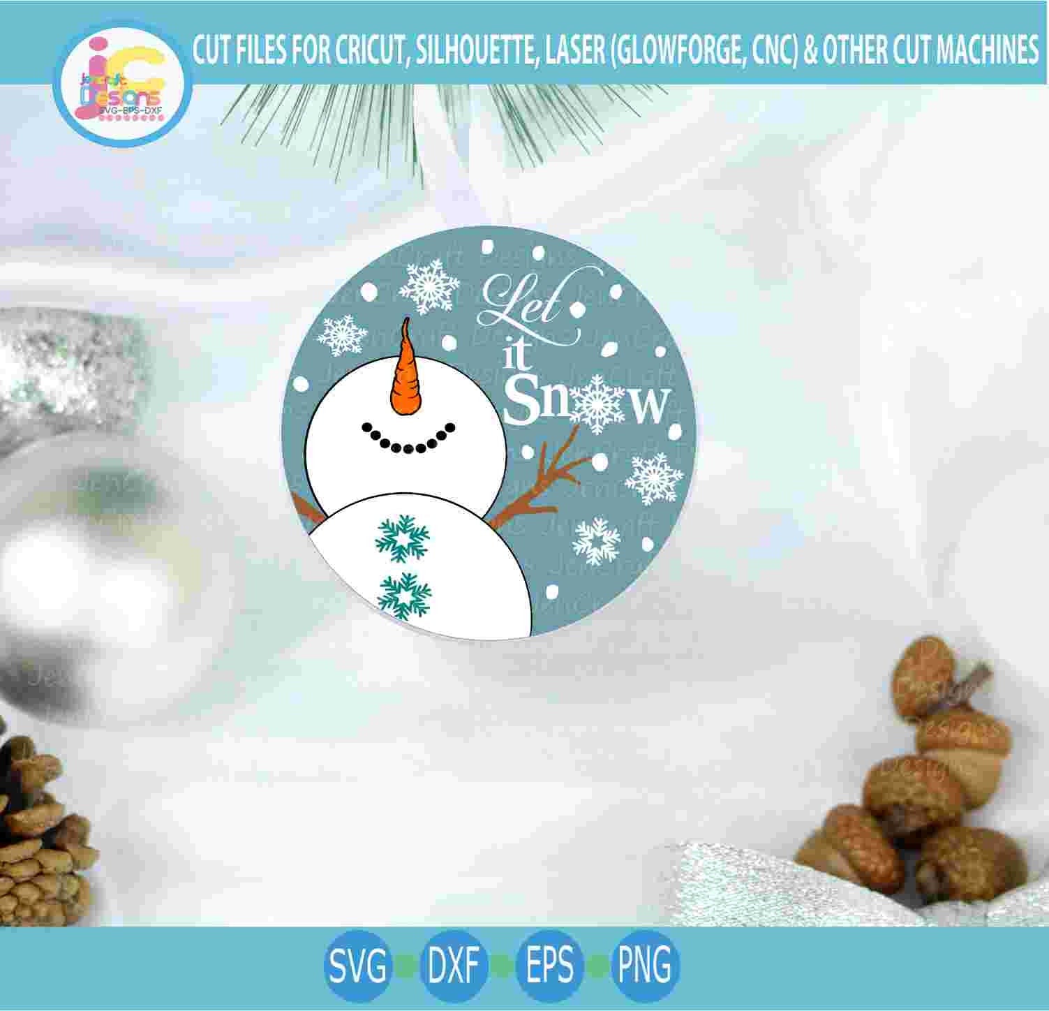 Snowman svg, Let it Snow round sign SVG Winter Snowman design looking up, silhouette cut fles, cricut Svg, Eps Dxf Png laser Clipart - JenCraft Designs