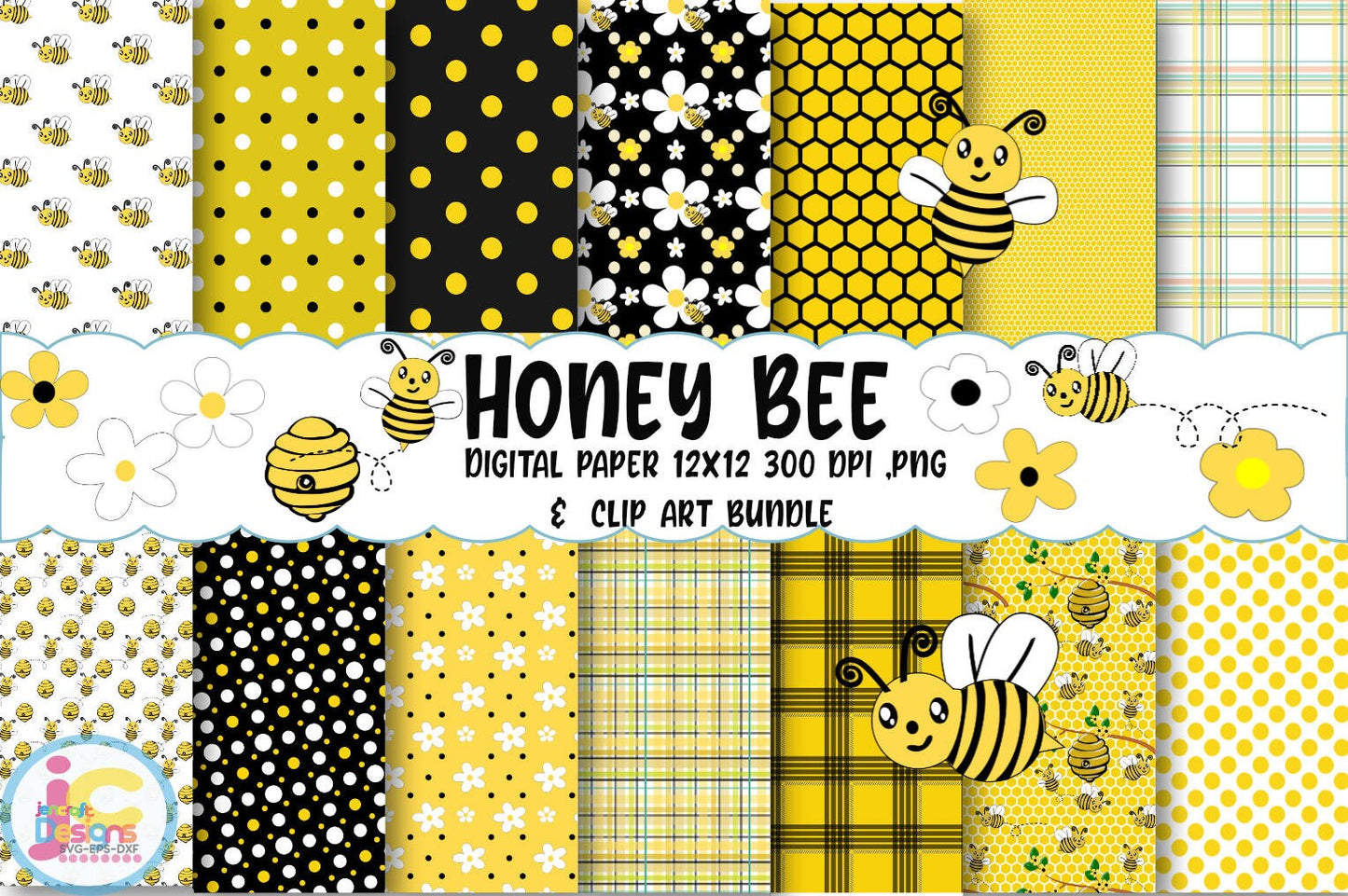 Honey Bee Digital Scrapbook Mega Bundle Png Print File for Sublimation or Printing - JenCraft Designs