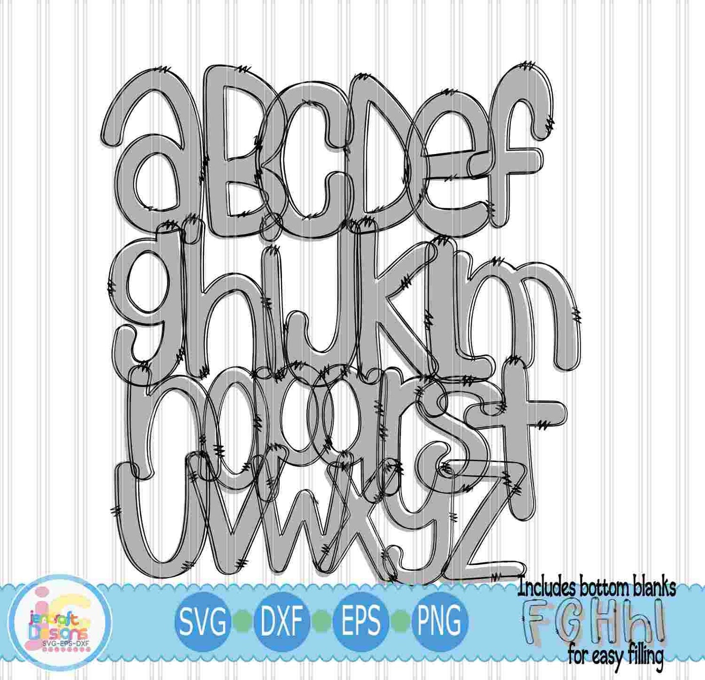 Blank Doodle Letters Alphabet Lower Png Print File for Sublimation or Printing - JenCraft Designs