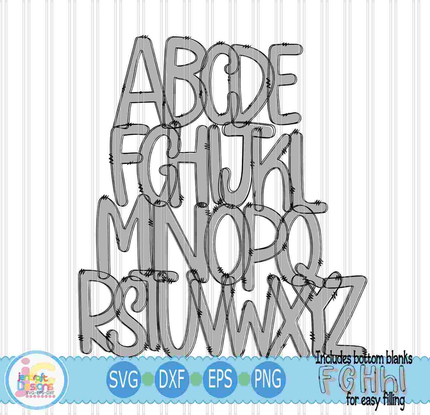 Blank Doodle Letters Alphabet Upper and Lower Png Print File for Sublimation or Printing - JenCraft Designs