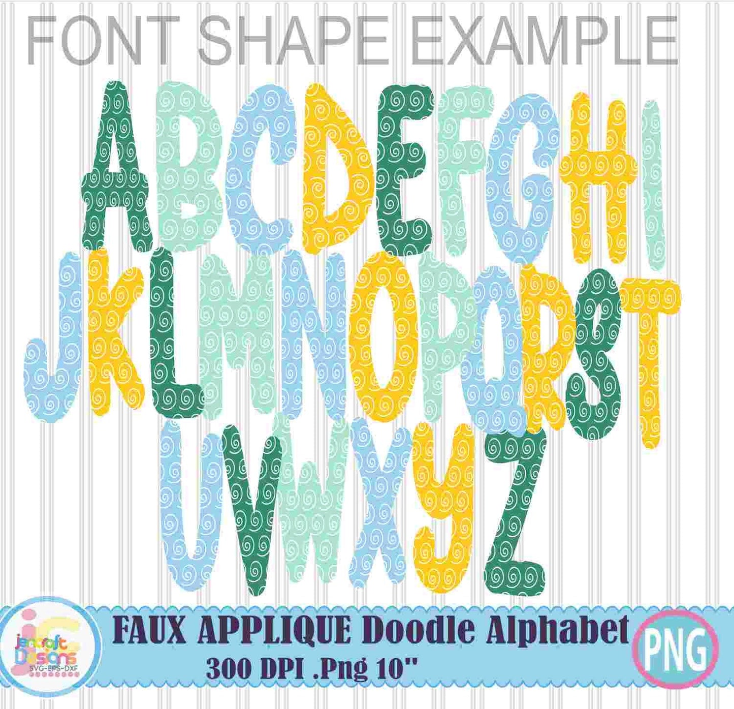Spring Easter Faux Stitched Doodle Letters Alphabet Png Print File for Sublimation or Printing - JenCraft Designs