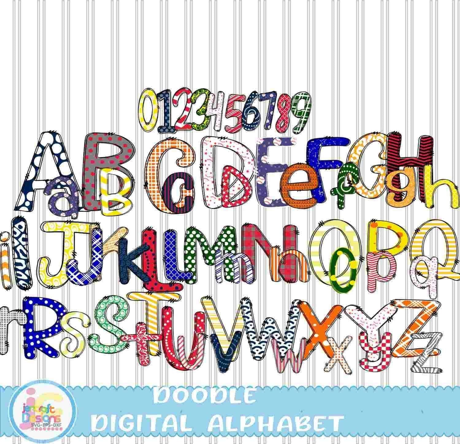 Baseball Doodle Letters Alphabet Png Print File for Sublimation or Printing - JenCraft Designs
