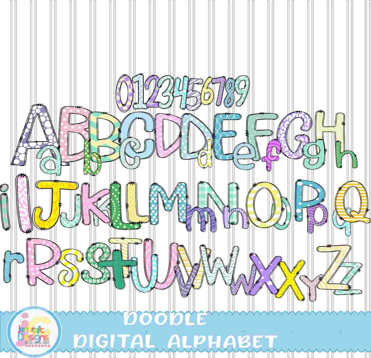 Spring Doodle Letters Alphabet Png Print File for Sublimation or Printing - JenCraft Designs