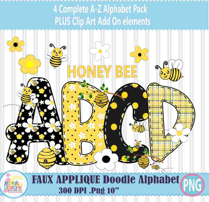 Bumble Bee Alphabet Png, Honey Bee Doodle Letters Png - JenCraft Designs