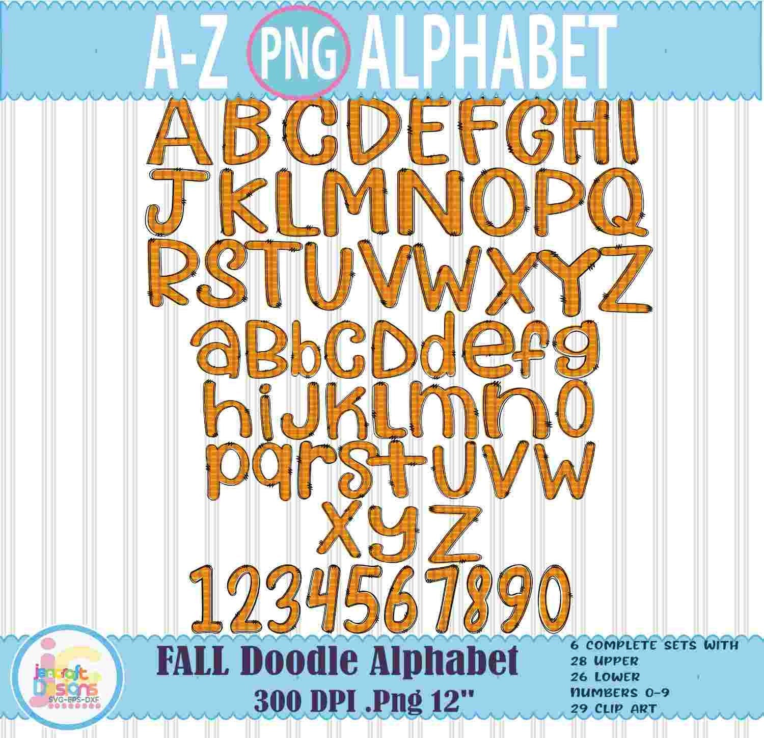 Fall Doodle Letters Alphabet Png Print File for Sublimation or Printing - JenCraft Designs