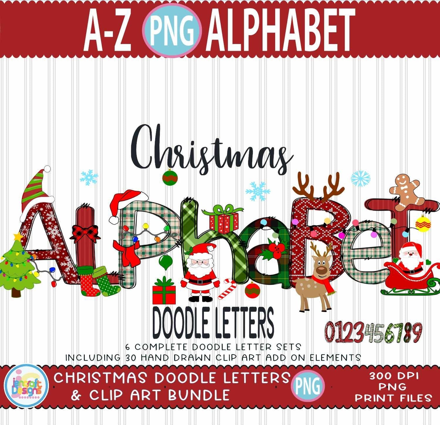 Christmas Alphabet Png, Christmas Doodle Letters Png - JenCraft Designs