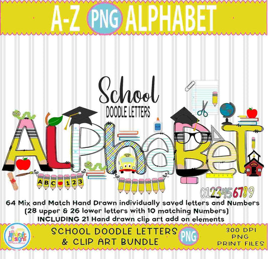 School Alphabet Png, Back to School Doodle Letters Png - JenCraft Designs