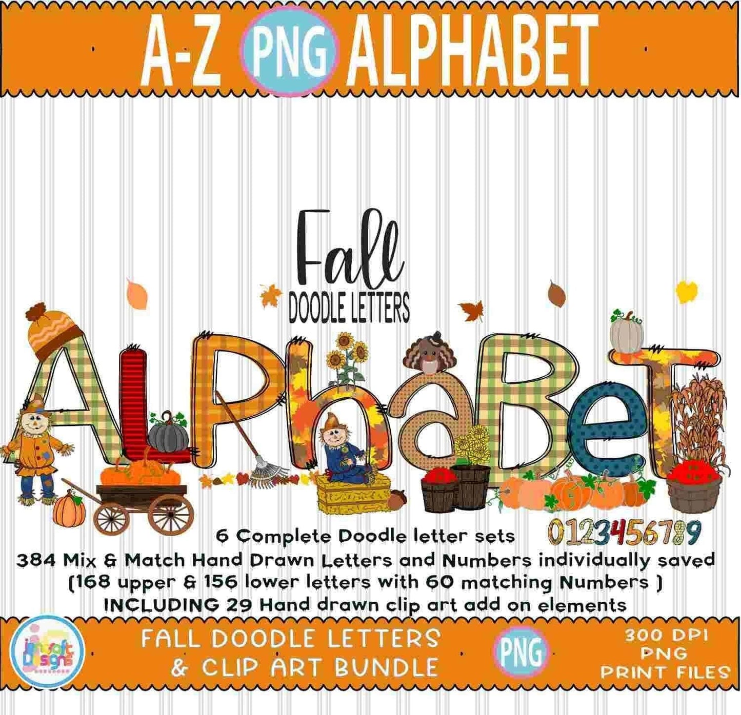 Autumn Doodle Letters, Fall Alphabet Png - JenCraft Designs