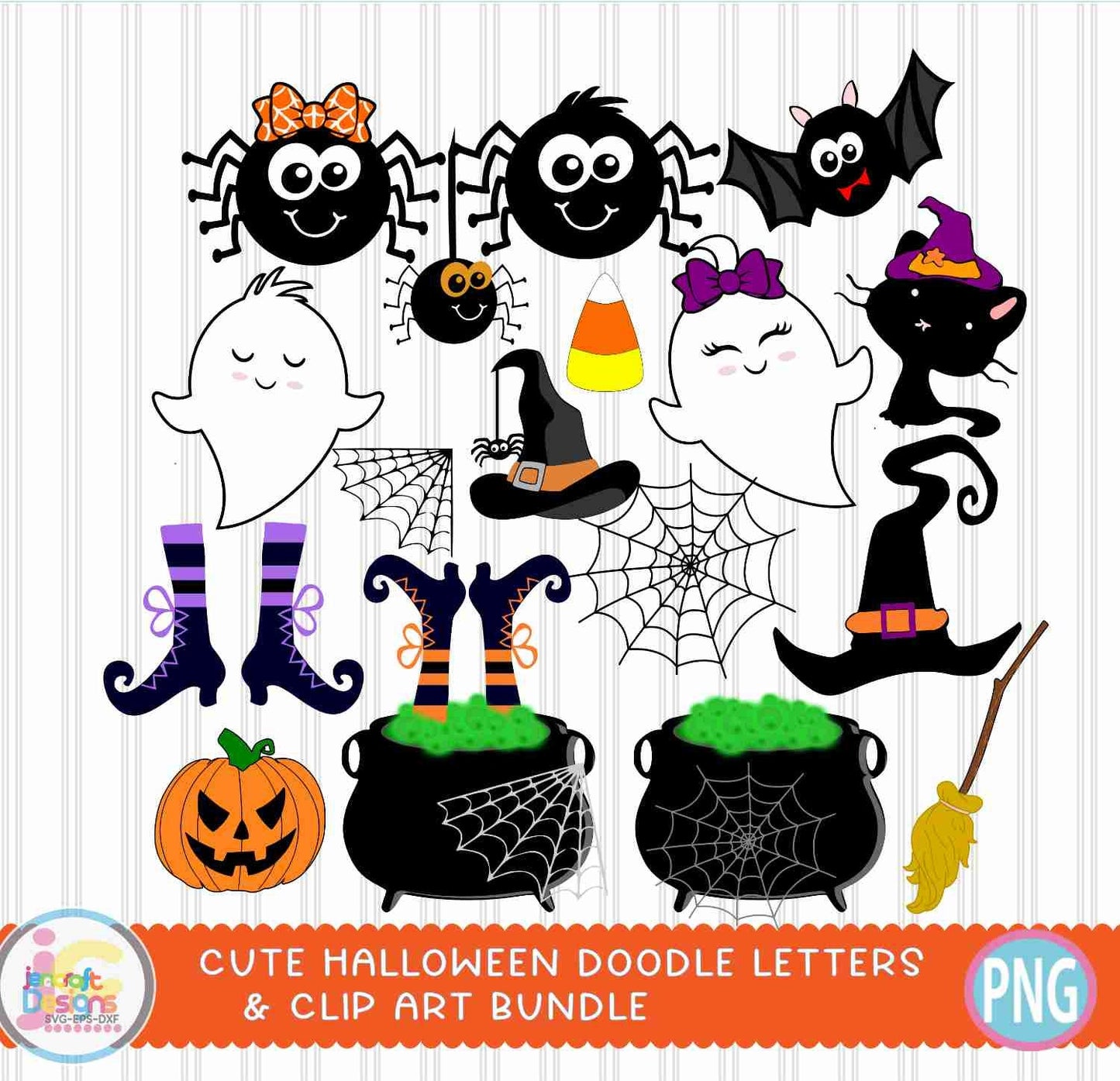 Cute Halloween Doodle Letters Alphabet Png Print File for Sublimation or Printing - JenCraft Designs