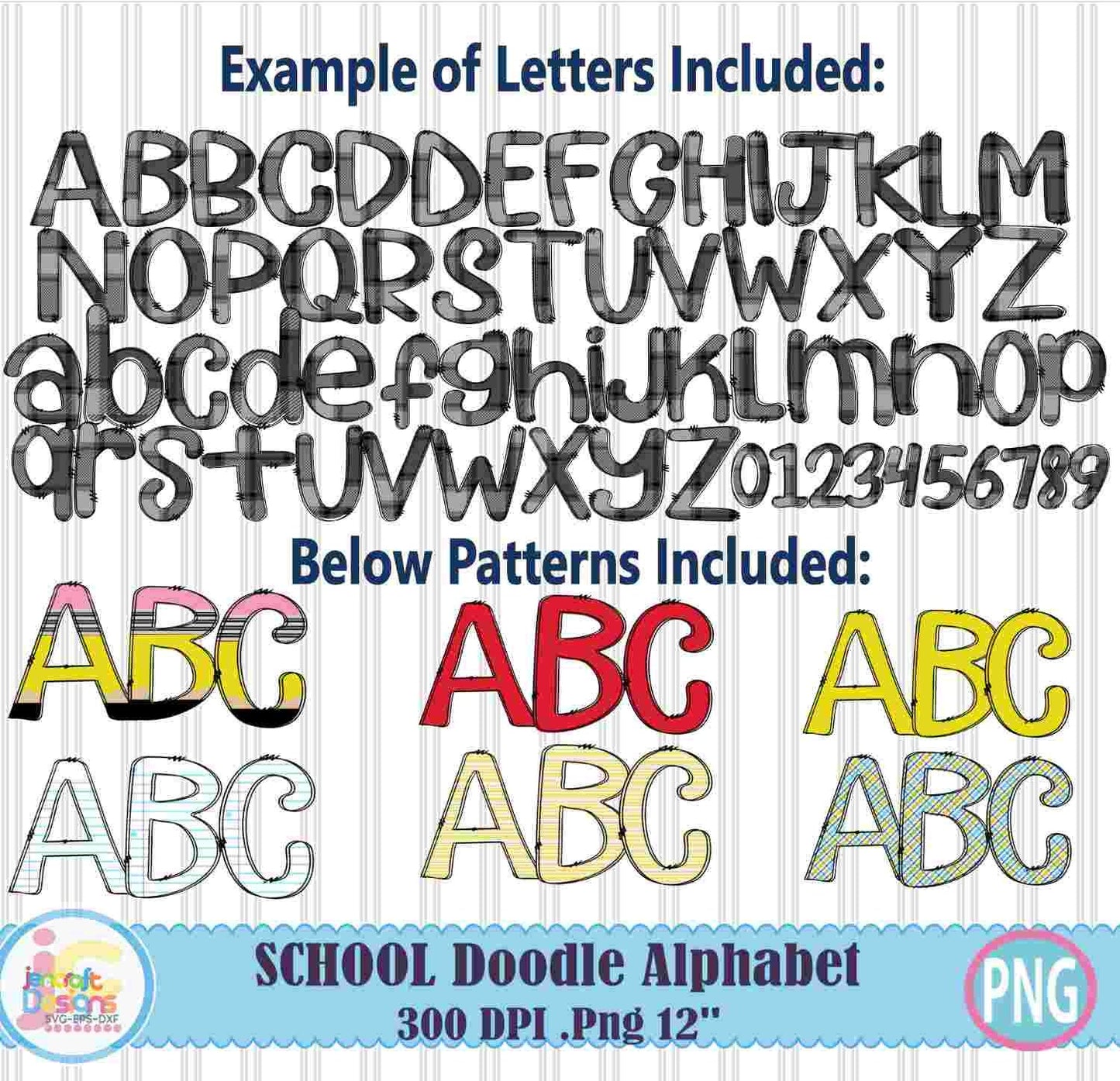 Back to School Doodle letters Alphabet Png Print File for Sublimation or Printing - JenCraft Designs