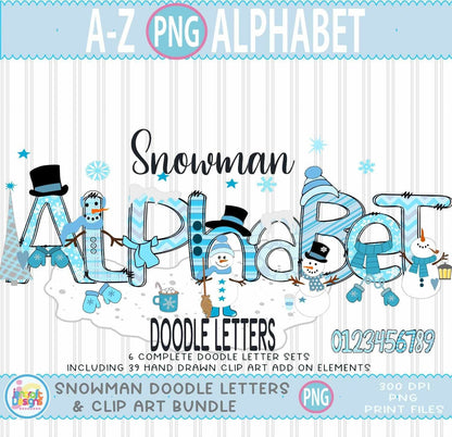 Christmas Alphabet Png, Snowman Christmas Doodle Letters Png - JenCraft Designs