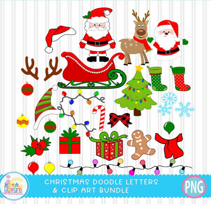 Christmas Doodle Letters Alphabet Png Print File for Sublimation or Printing - JenCraft Designs