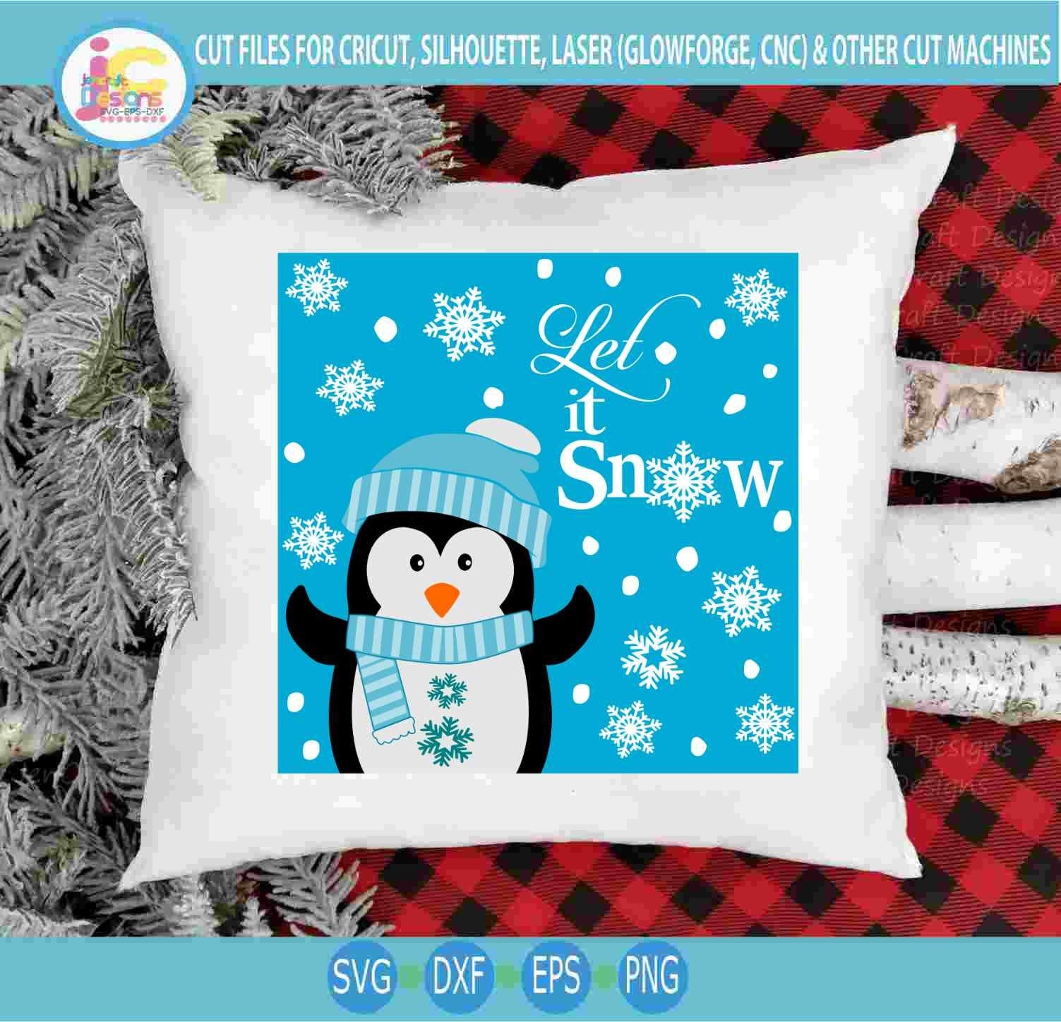 Penguin svg, Let it Snow sign bundle SVG Winter Snowman design looking up silhouette cut fles, cricut Svg, Eps Dxf Png laser Clipart - JenCraft Designs