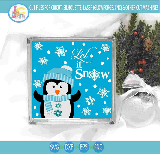 Penguin svg, Let it Snow Square Sign SVG DXF PNG EPS 