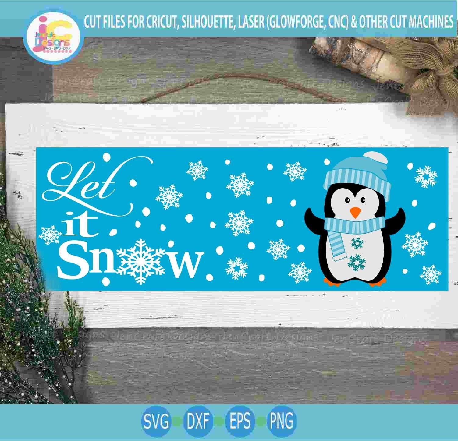 Penguin svg, Let it Snow sign bundle SVG Winter Snowman design looking up silhouette cut fles, cricut Svg, Eps Dxf Png laser Clipart - JenCraft Designs