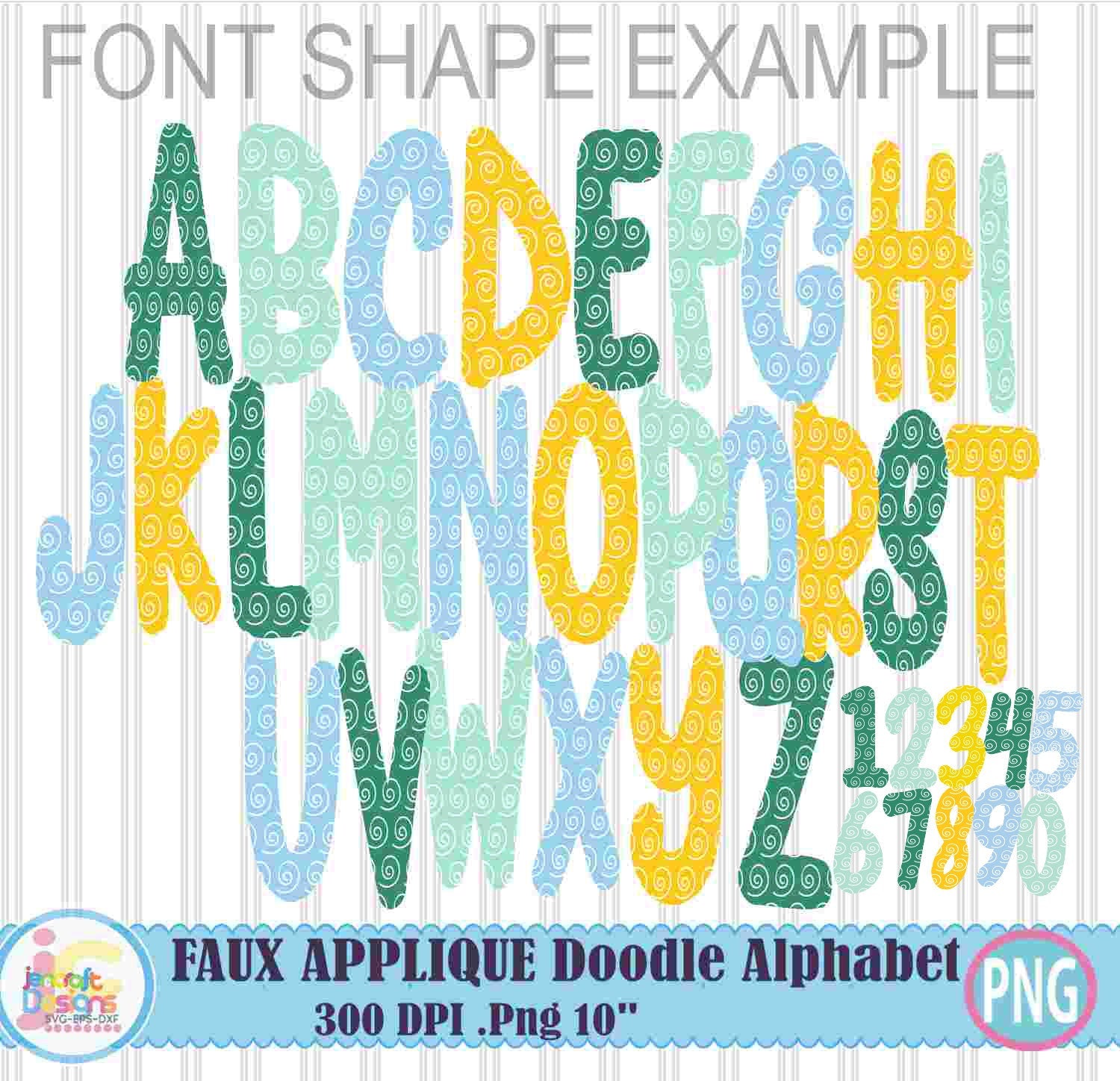 Easter Faux Applique Doodle Letters Alphabet Png Print File for Sublimation or Printing - JenCraft Designs
