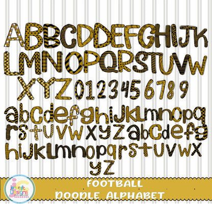Black and Gold Football Doodle Letters Alphabet Png Print File for Sublimation or Printing - JenCraft Designs