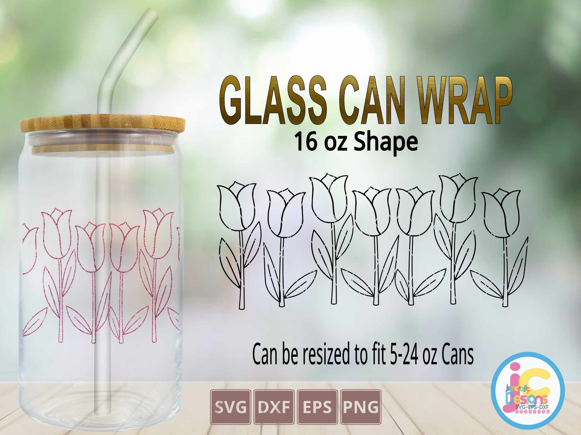 Tulip Glass Can Wrap svg, Wild Flower SVG DXF PNG EPS