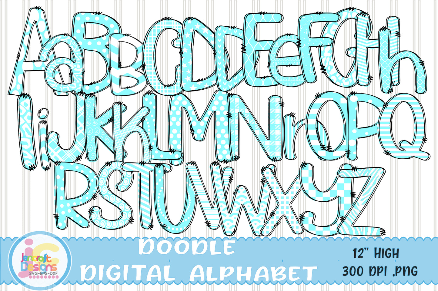 Teal Alphabet Png, Teal Doodle Letters Png - JenCraft Designs